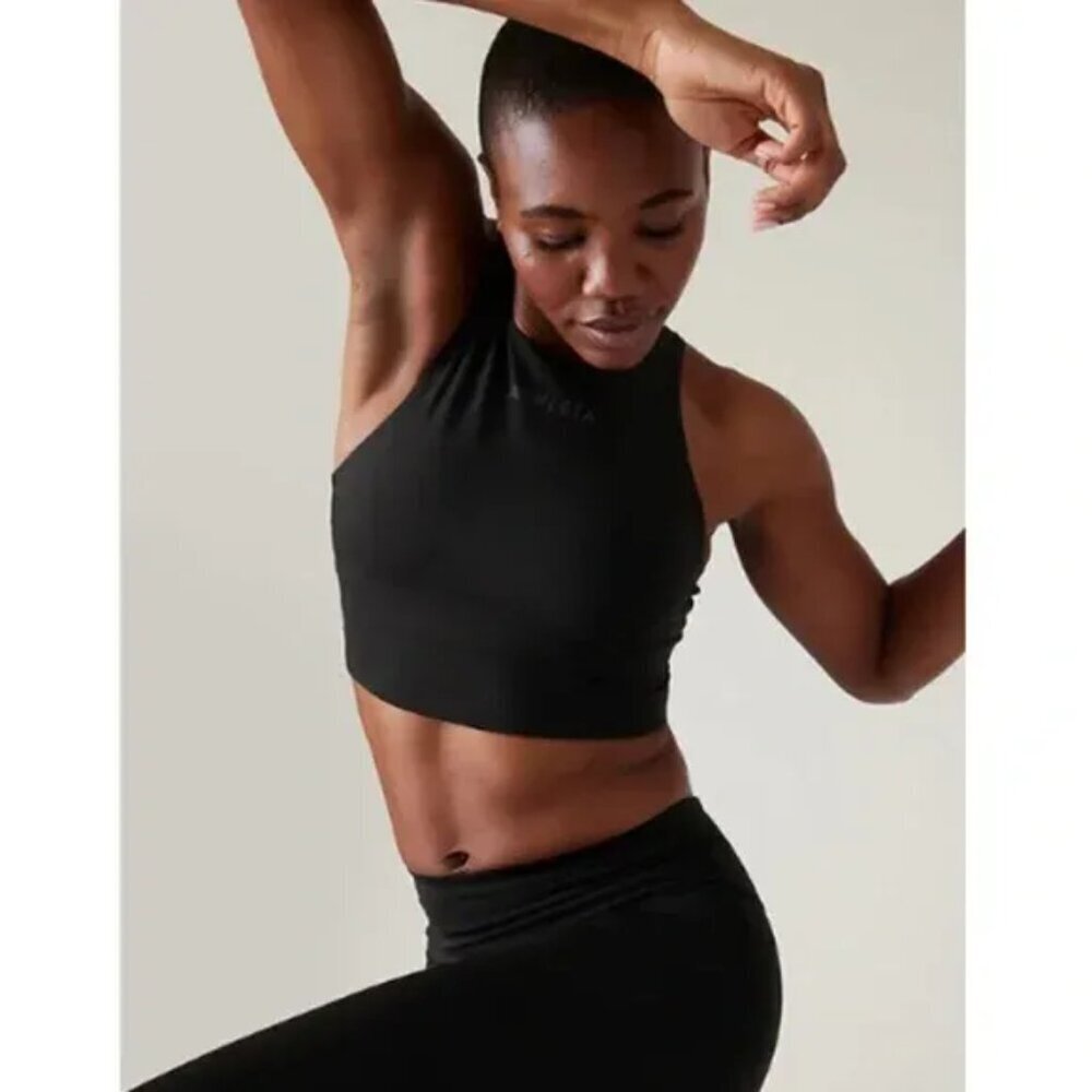 Athleta Conscious Crop Train Black Racerback Sports Bra S Athletic Gym Workout
